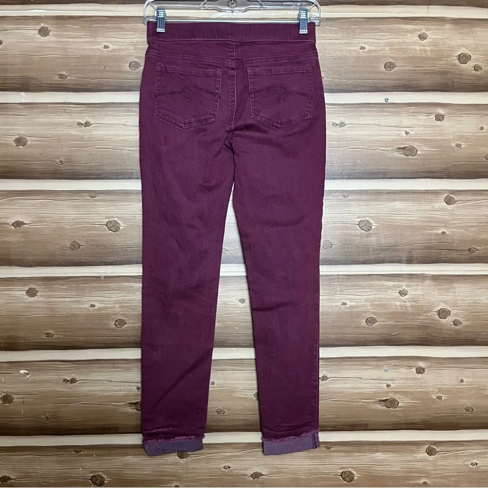 5 for $30 Justice girl skinny mid rise elastic waist‎ ankle burgundy jeans Sz 14